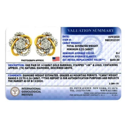 0.25 CT. T.W. Diamond Love Knot Stud Earrings in 14K Yellow Gold