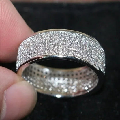 Sparkling 925 Solid Sterling Silver White Diamond Wedding Band Rings Engagement