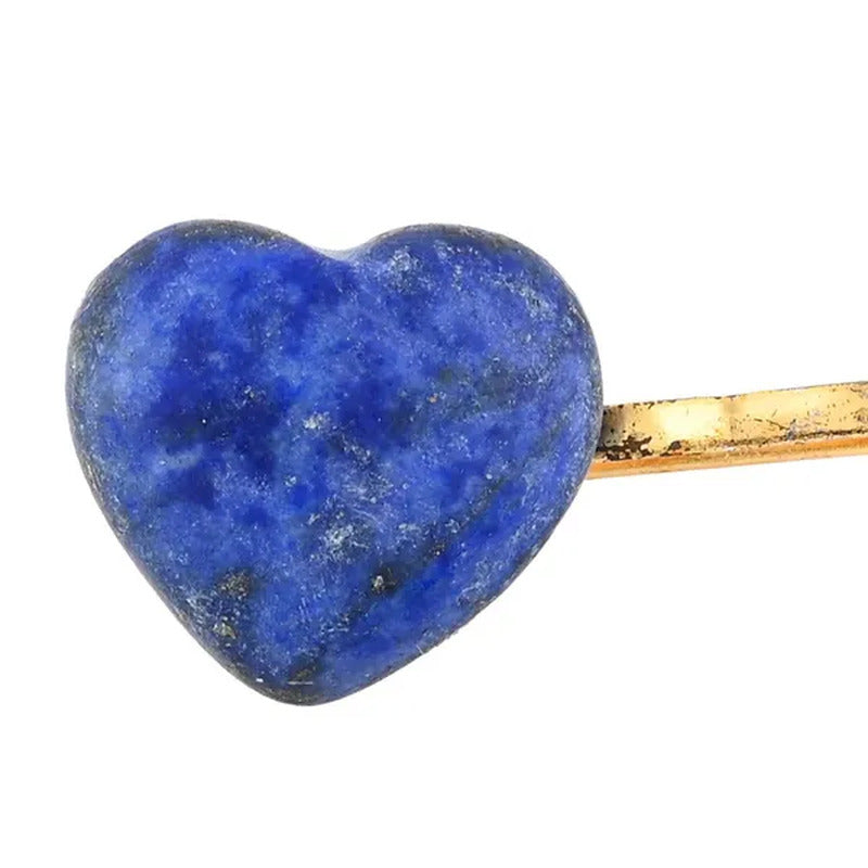 Shop LC 4 Hair Pins of Lapis Lazuli Green Aventurine with Heart Shape in Gold Pl