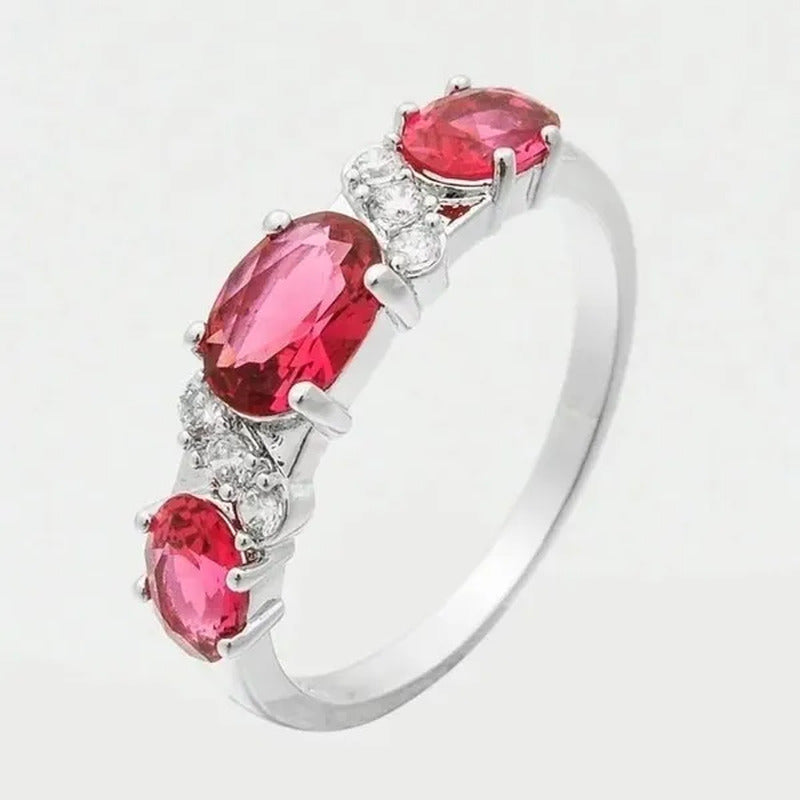 Natural 2.32CT Ruby Diamond 14K White Gold Wedding Ring Size 6-11
