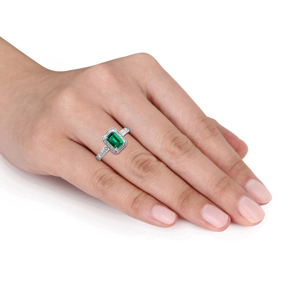 Miabella Women'S 7/8 Carat T.G.W. Emerald-Cut Created Emerald and Diamond Sterli
