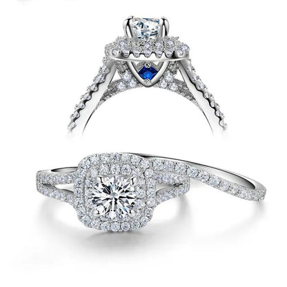 Newshe 2Pcs Wedding Ring Set Solid 925 Sterling Silver AAAAA CZ Simulate Diamond