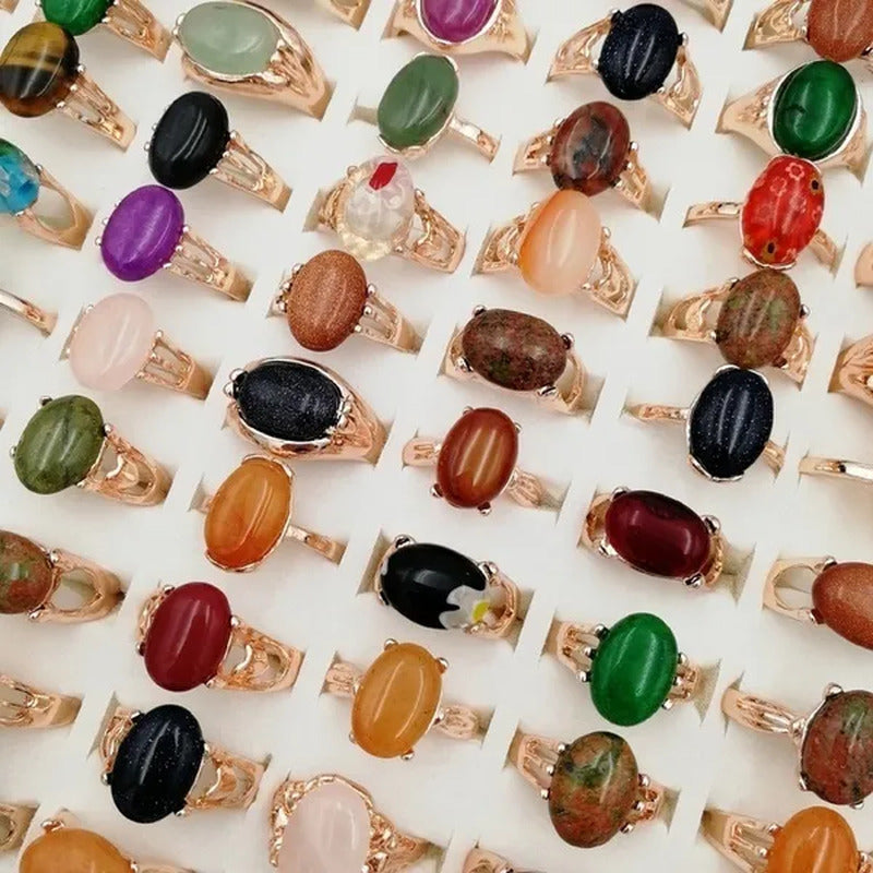Mixed Wholesale 20Pcs/Gold-Plated Natural Gem Ring Printing Rose-Gold Women'S Je