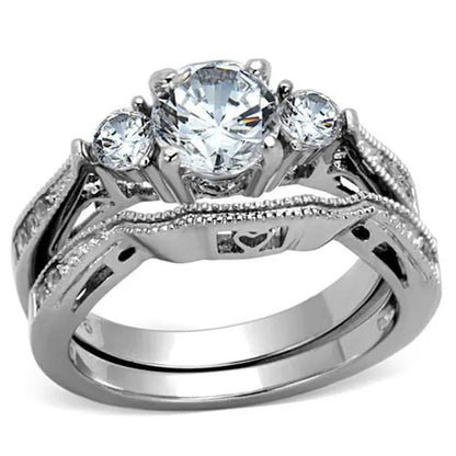 Women'S Stainless Steel 316 round 2.5 Ct Zirconia Engagement Wedding Ring Set Si