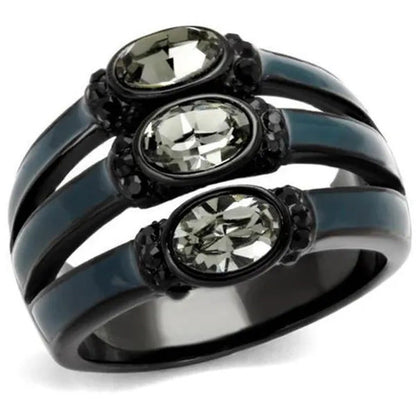 Women IP Black Stainless Steel Ring with Top Grade Crystal in Black Diamond - Si