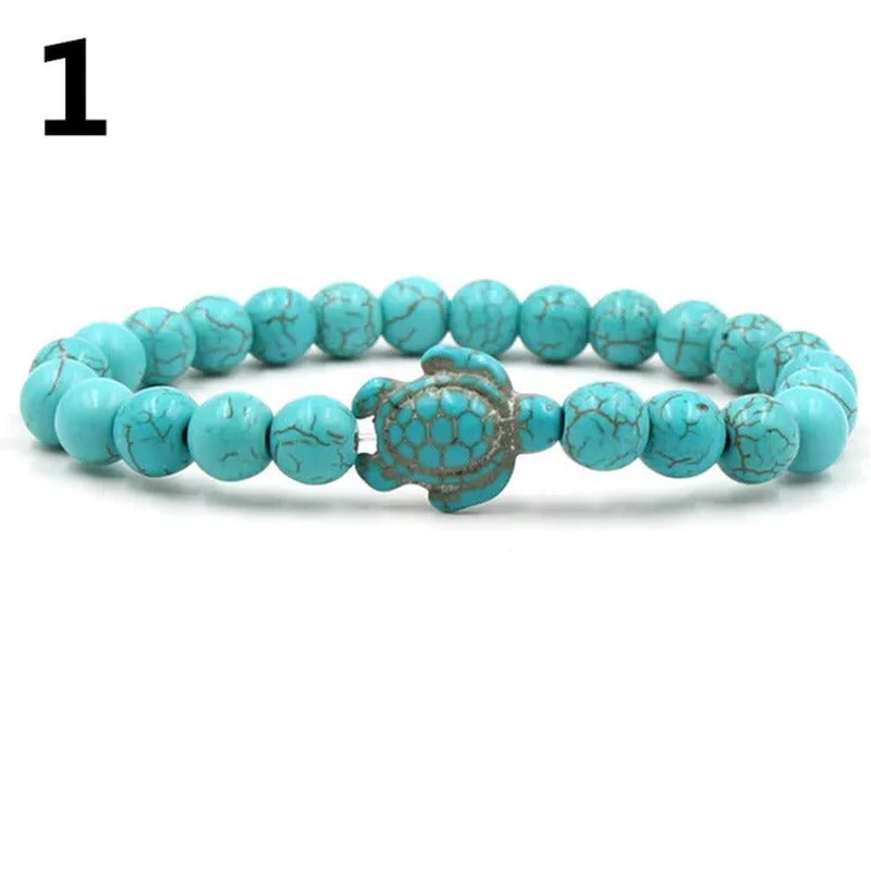 Summer Style Sea Turtle Beads Bracelets for Women Men Classic Natural Stone Elas