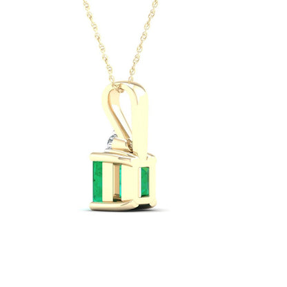 Imperial Gemstone 10K Yellow Gold Octagonal Cut Emerald and Diamond Pendant Neck