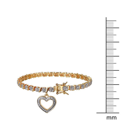 Forever Facets Women'S 18K Yellow Gold Plated Diamond Accent Open Heart Charm Te