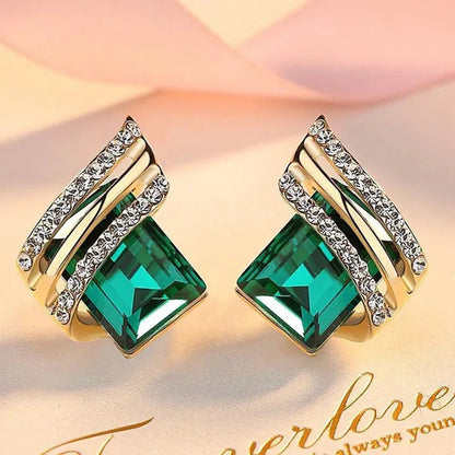 Fashion Temperament Women'S Cubic Zirconia Earrings Large Red Zircon Stud Earrin