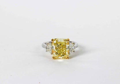 5.62 Carat GIA Cert Fancy Yellow VVS1 Diamond Radiant Shape Ring 100% natural