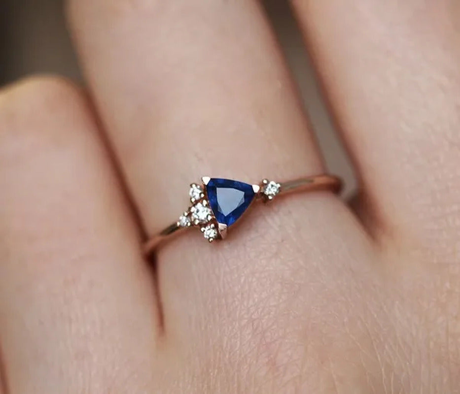 Exquisite Blue Zircon Women Rose Gold Colour Wedding Engagement Rings Jewelry Si