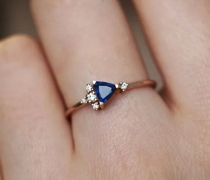 Exquisite Blue Zircon Women Rose Gold Colour Wedding Engagement Rings Jewelry Si