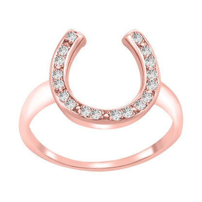 0.25 Ct. Diamond Horse Shoe Ring in 10K Solid Rose, White & Yellow Gold