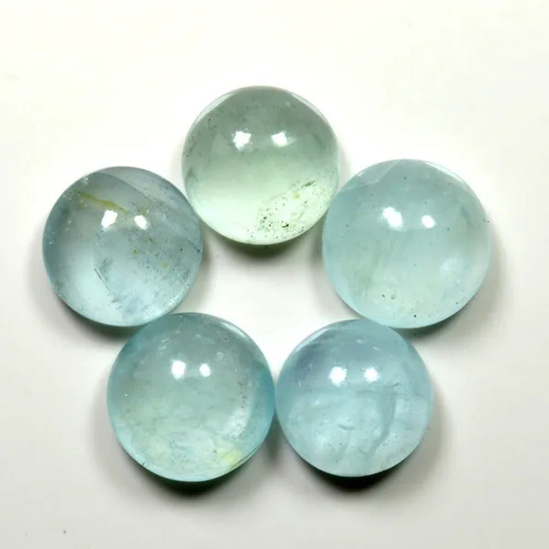 Genuine Aquamarine Cabochon 25 Carat Loose Gemstone Lots 5 Pieces round Shape at
