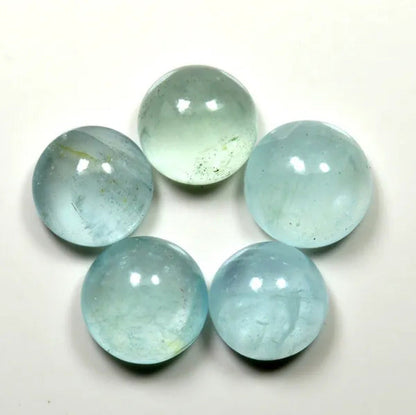 Genuine Aquamarine Cabochon 25 Carat Loose Gemstone Lots 5 Pieces round Shape at