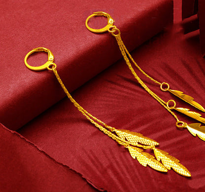 Gold-Plated Earrings Female Tassel Flower Asymmetric Earrings Sand Gold-Plated E