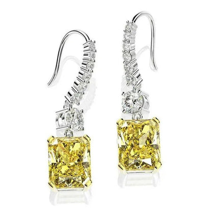 Fashion Bridal Wedding Earrings 925 Silver Hook Yellow Topaz Drop Earrings for W