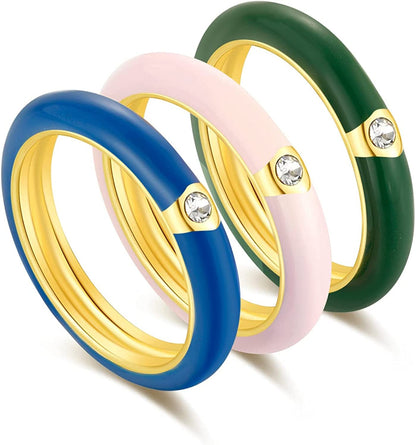 3PCS Colorful Stacking Rings for Women Cute Y2K Ring Set 14K Gold Plated Cubic Z