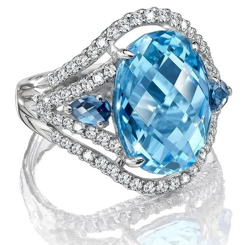 925 Silver Sea Blue Aquamarine Ring Anniversary Fashion Jewelry Anniversary Stat