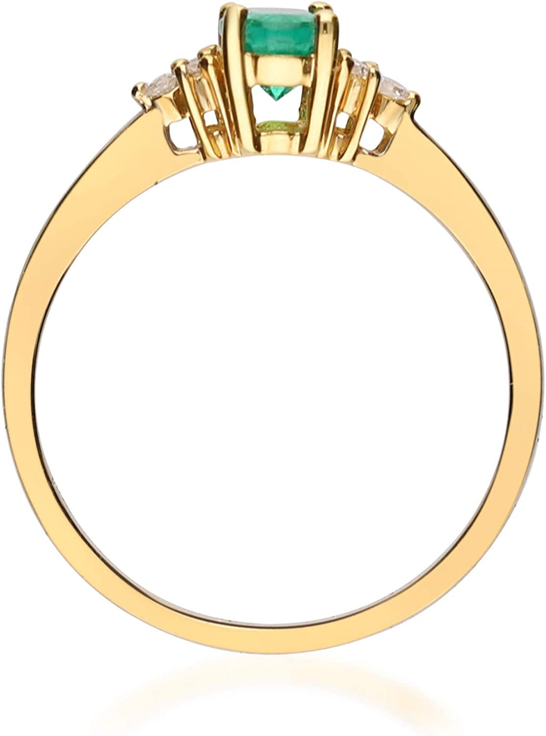 10K Yellow Gold Natural Zambian Emerald Ring with Natural Diamonds for Women | E