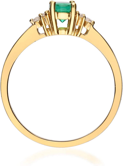 10K Yellow Gold Natural Zambian Emerald Ring with Natural Diamonds for Women | E