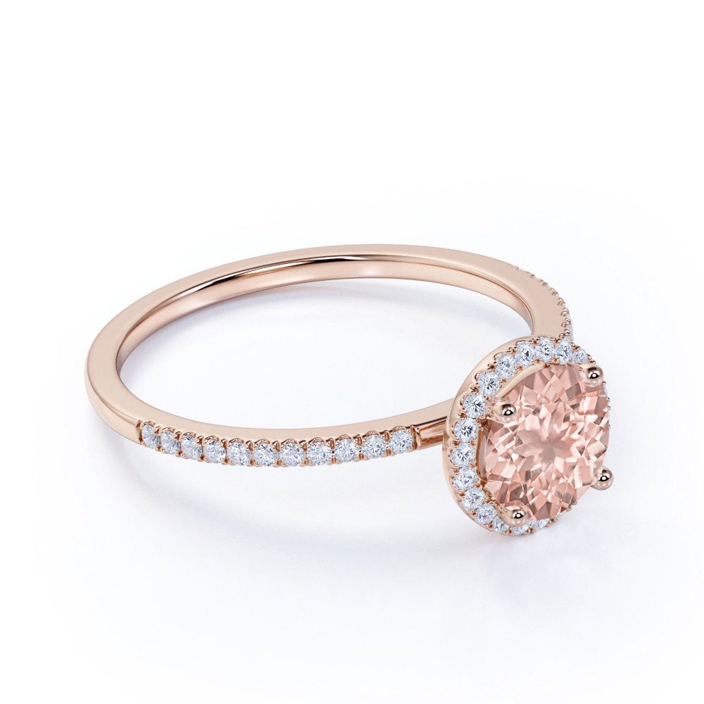 1.50 Carat Peach Pink Created Morganite (Round Cut Created Morganite) and Diamon