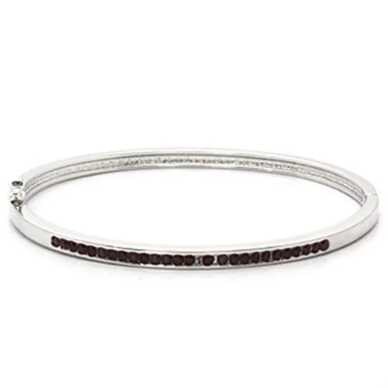 Women Imitation Rhodium Brass Bangle with Top Grade Crystal in Amethyst - 7 In.