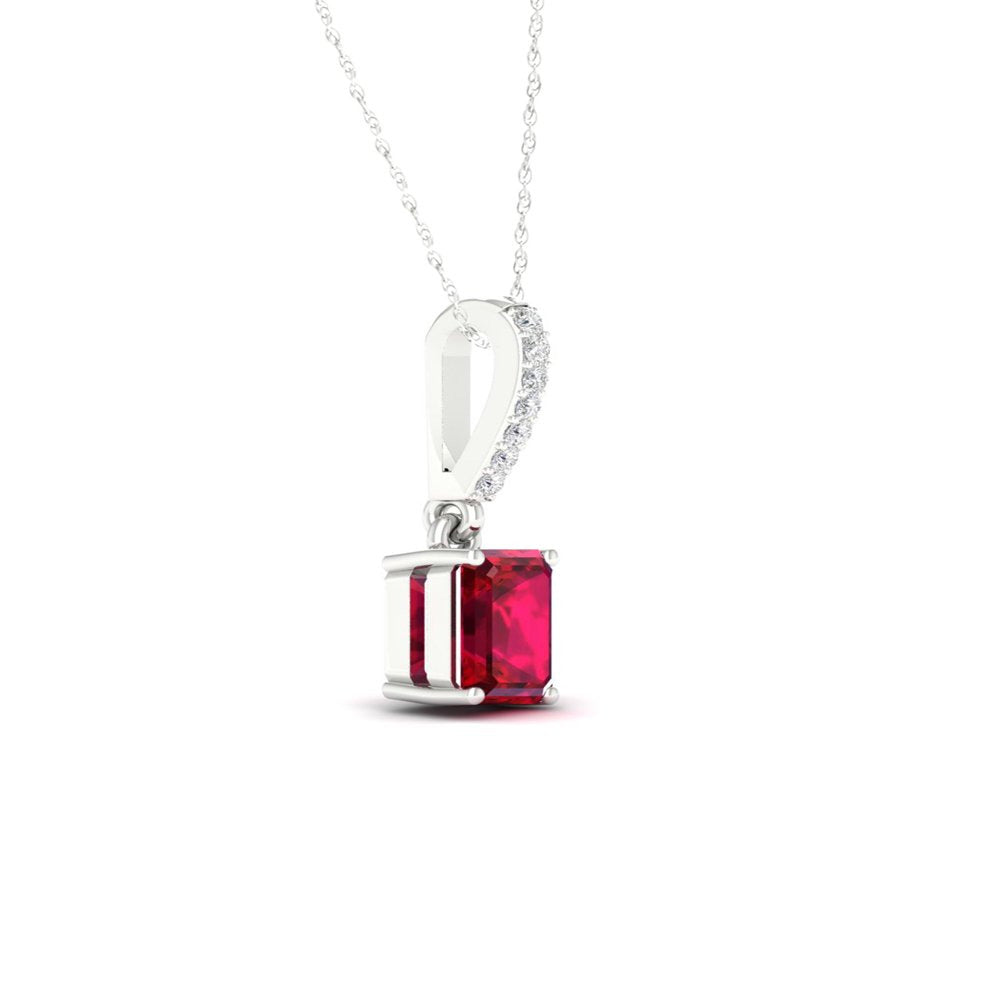 Imperial Gemstone 10K White Gold Emerald Cut Ruby 1/20 CT TW Diamond Halo Pendan