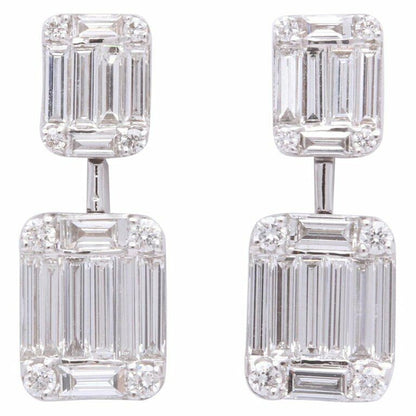 Emerald Cut Illusion Diamond Dangle Drop Earring  1.37 ct 18 k white gold