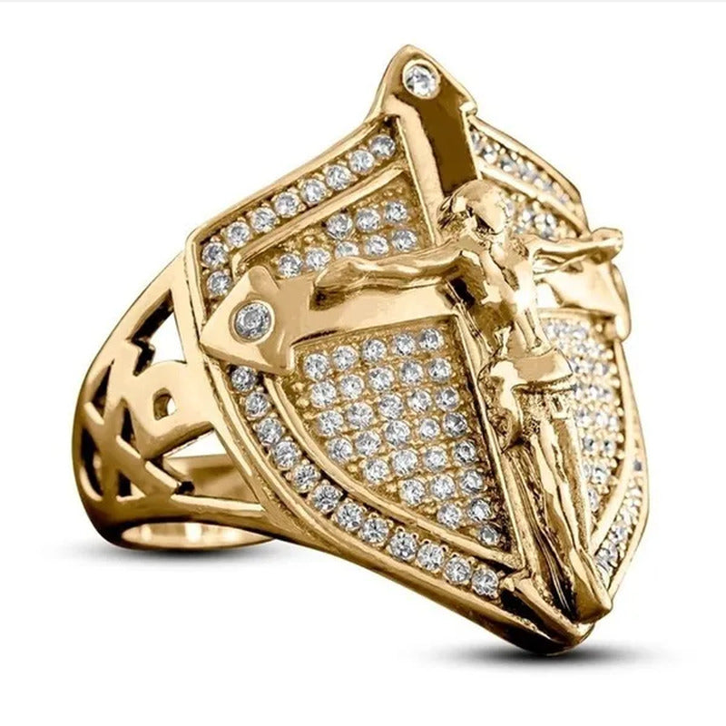 Mens Rings Son of God Christian Savior Jesus Crucifixion Cross Diamond Jewelry W