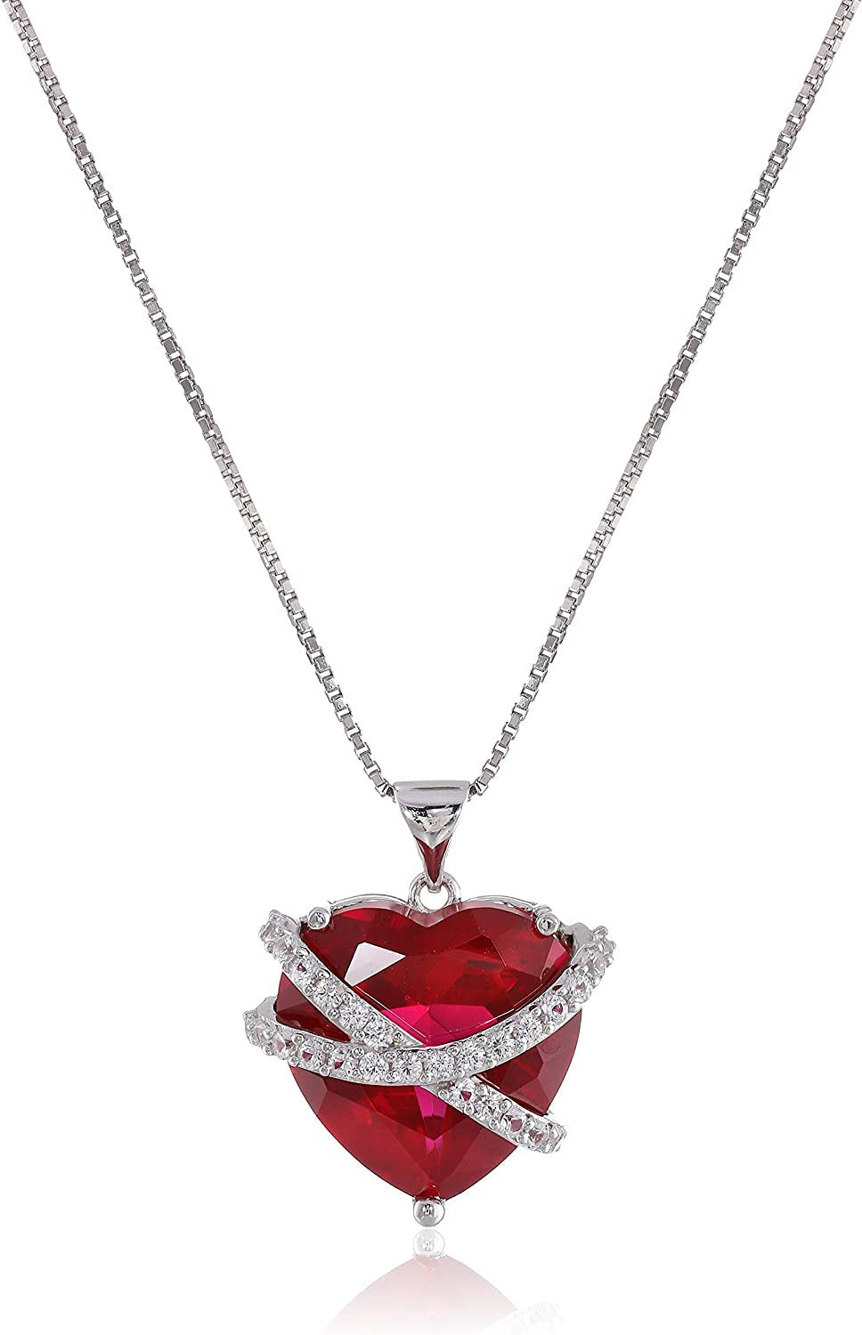 Sterling Silver Created Ruby and Created White Sapphire Wrap Heart Pendant Neckl