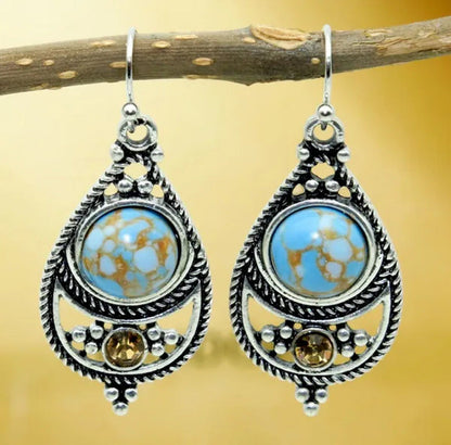 Antique 925 Sterling Silver Natural Turquoise Earrings Vintage Women Engagement
