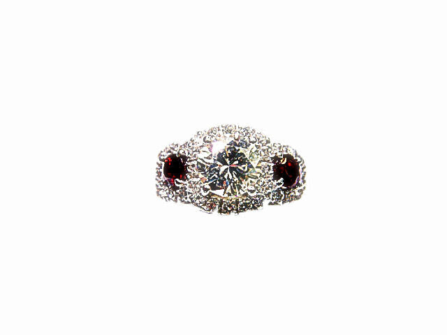 CERTIFIED ROUND BR SHAPE 7.22X 7.17X 4.45MM SIDE DIAMOND .85 CT RUBY .83 CT RING