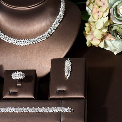Hot Statement Jewelry Sets for Women Wedding Accessories Cubic Zircon Leaf