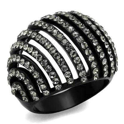 Women IP Black Stainless Steel Ring with Top Grade Crystal in Black Diamond - Si