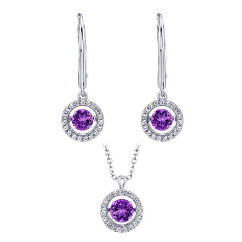 Sterling Silver Dancing Geniune Amethyst and Lab Created White Sapphire Pendant