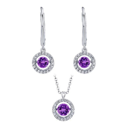 Sterling Silver Dancing Geniune Amethyst and Lab Created White Sapphire Pendant