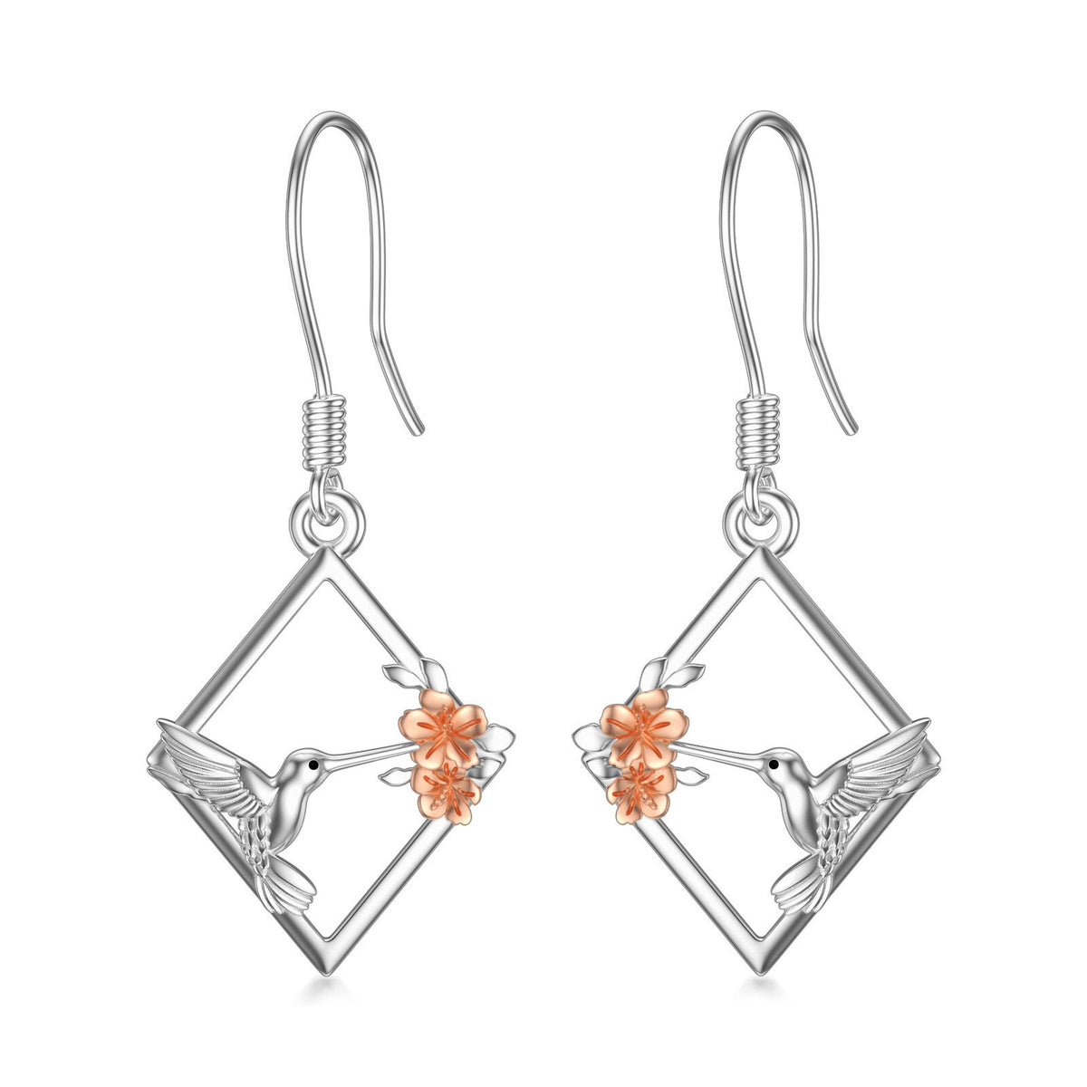 Hummingbird Earrings Sterling Silver Flower Hummingbird Dangle Drop Earrings Bir