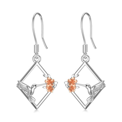 Hummingbird Earrings Sterling Silver Flower Hummingbird Dangle Drop Earrings Bir