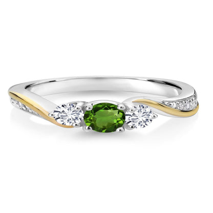 925 Silver and 10K Yellow Gold Lab Grown Diamond 3 Stone Women Engagement Ring G