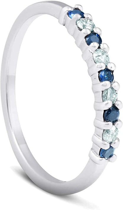 1/4CT Blue Sapphire & Diamond Wedding Ring 10K White Gold