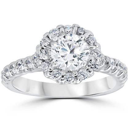 1 3/8Ct Halo Diamond Engagement Ring 14K White Gold