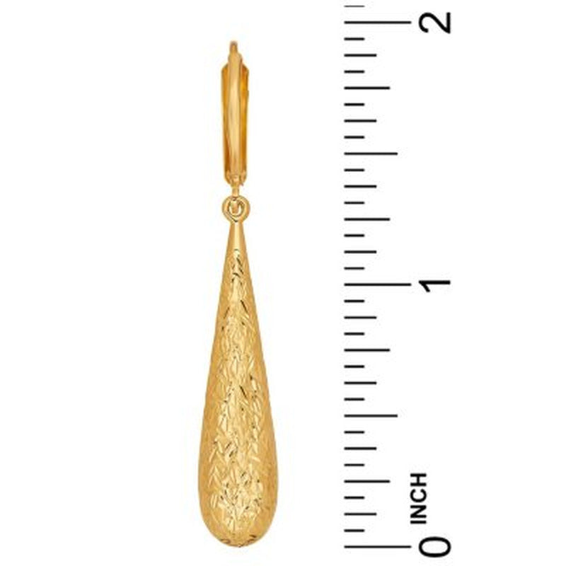 Diamond-Cut Long Teardrop Earrings in 14K Yellow Gold