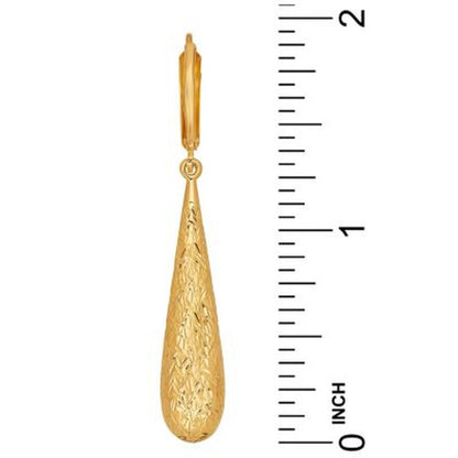 Diamond-Cut Long Teardrop Earrings in 14K Yellow Gold