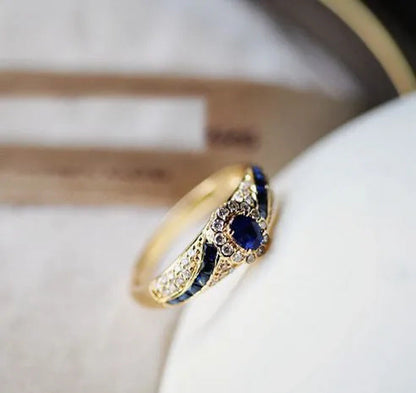 Noble Luxury Woman Fashion Gold Jewelry Natural Blue Sapphire Diamond Ring Anniv