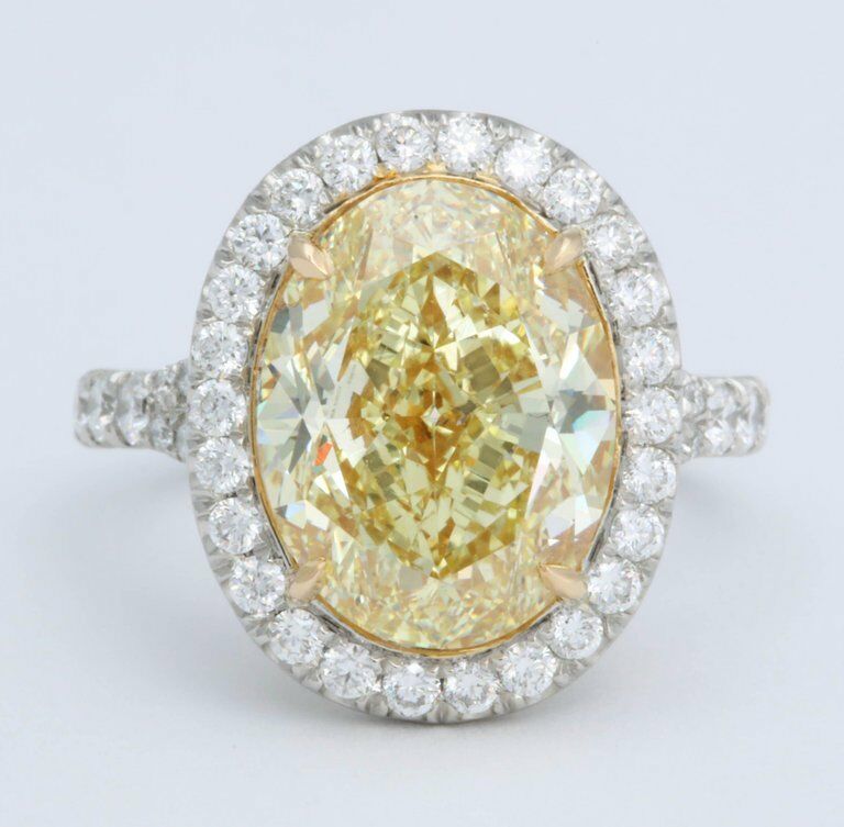 6 Carat Oval Fancy Yellow Diamond Ring GIA Certified Engagement Ring