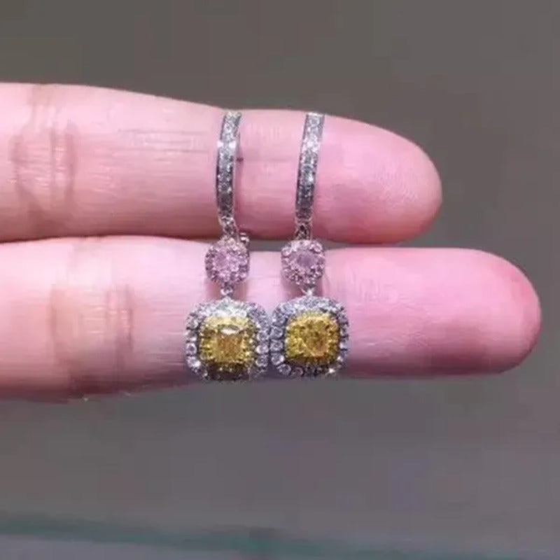 Charming Cushion Cut Citrine Lab Diamond Drop Ears Party Bridal Engagement Silve
