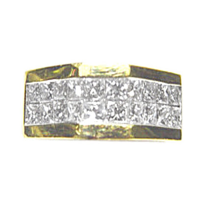 DIAMOND PRINCESS SHAPE 2 ROW INVISIBLE SET DOMED MENS DIAMOND BAND DIAMOND RING