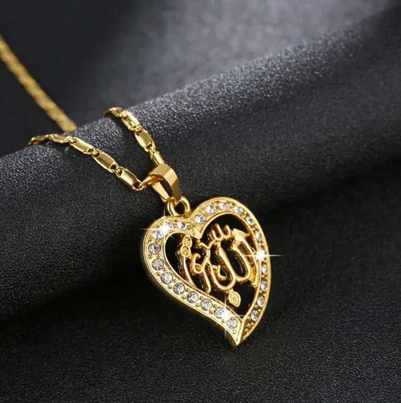 Fashion Classic Arab Muslim Islam Totem Allah Allah Heart Diamond Necklace