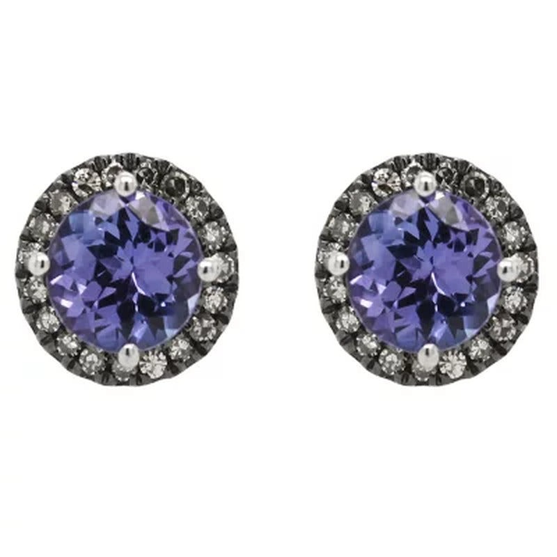 14K White Gold Tanzanite and Diamond Stud Earrings